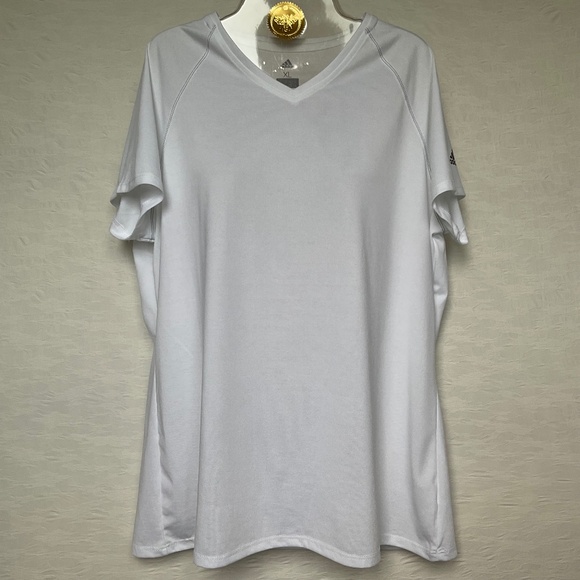 Adidas Climalite Short Sleeve Minimal Logo White V-Neck T-Shirt adidas Tee XL - Picture 13 of 14